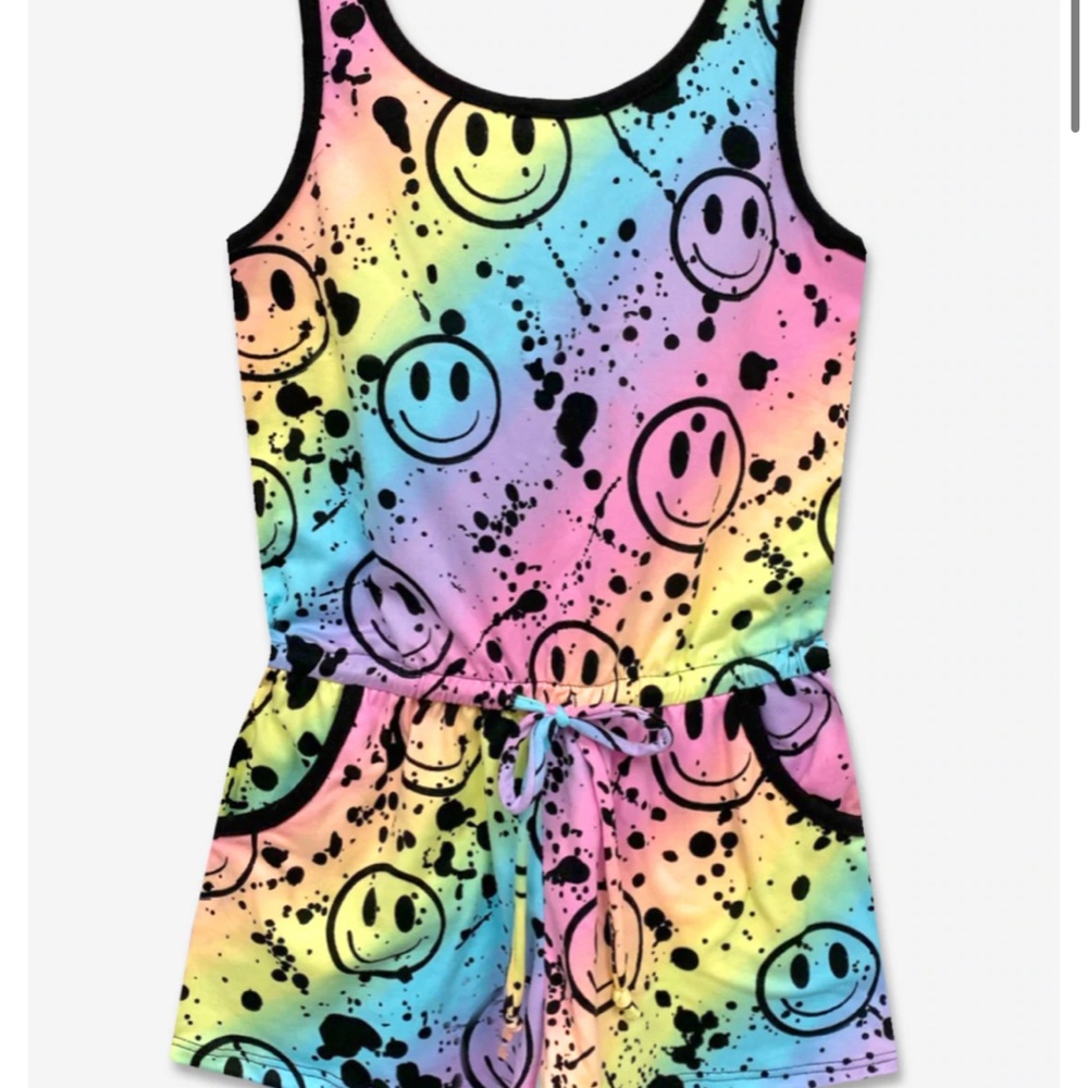 NWOT Pixielane Rainbow Ombre Smiley Splatter Short Romper